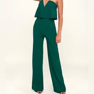 Lulus Emerald Green Strapless Jumpsuit Romper New With Tags Size: L Color: Green